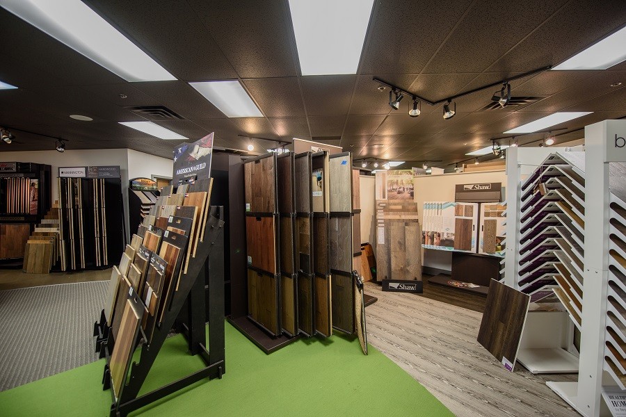 Variety of flooring products in showroom | Tish flooring